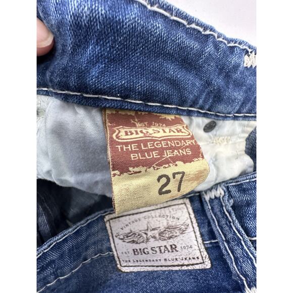 Big Star Liv Distressed Dark Wash Boot Cut Flap Pocket Jeans Womens 27x28 - Picture 7 of 16